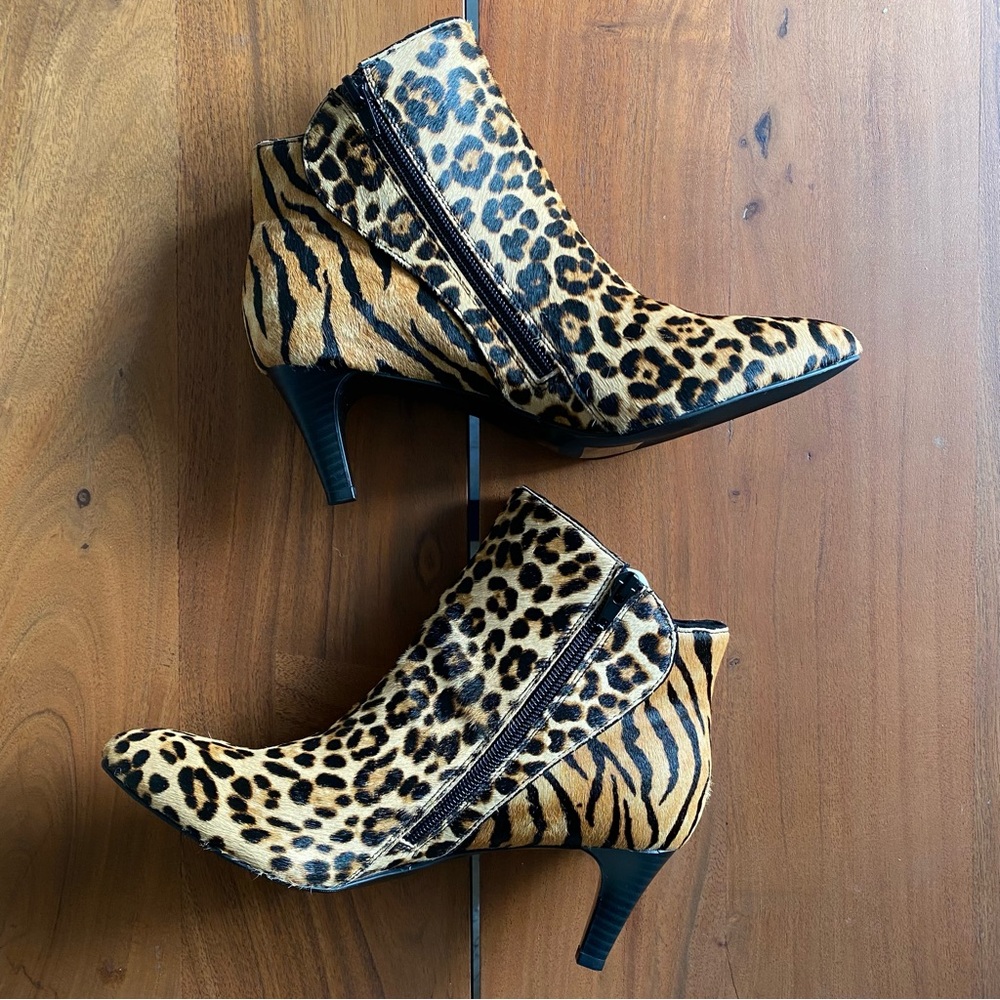 NWT Alfani Harpperch Leopard Cheetah Print Fur Ankle Stiletto Boots Size 8 M
